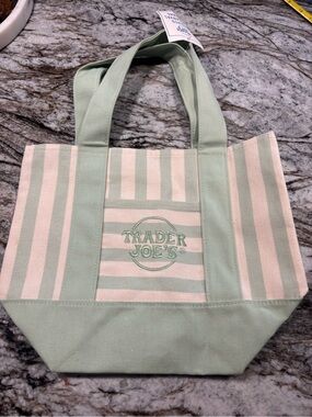 Trader Joe's striped mini canvas tote bag NWT Choice of Mint Green or Pink